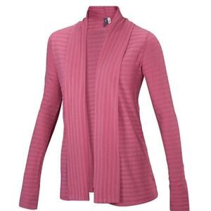 Ibex‎ Women's Shadow Stripes Merino Wool Open Front Cardigan Pink Size Medium